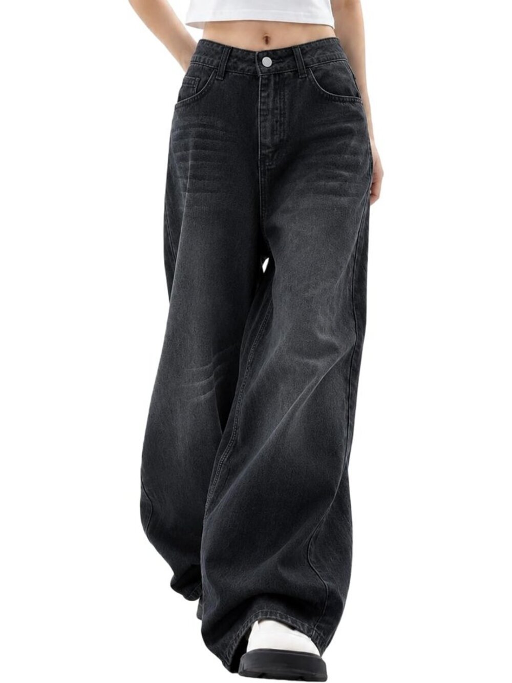 Wide Leg Baggy Jeans for Women | Mid Rise Denim Boyfriend Pants, Casual Chic